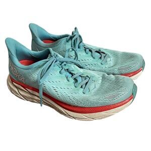 HOKA One One Clifton 8 Running Sneaker Aqua Blue Red Size 9.5